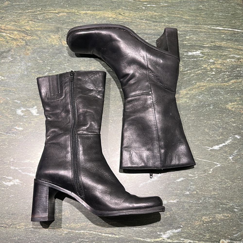Italian Leather Black Heeled Boots Size 38 / US 8 🖤Classic • Elevated • Timeless